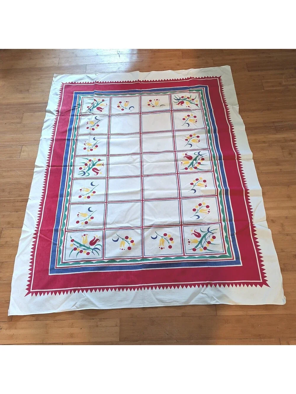 Vintage Folk Art Rectangular Tablecloth 52.5
